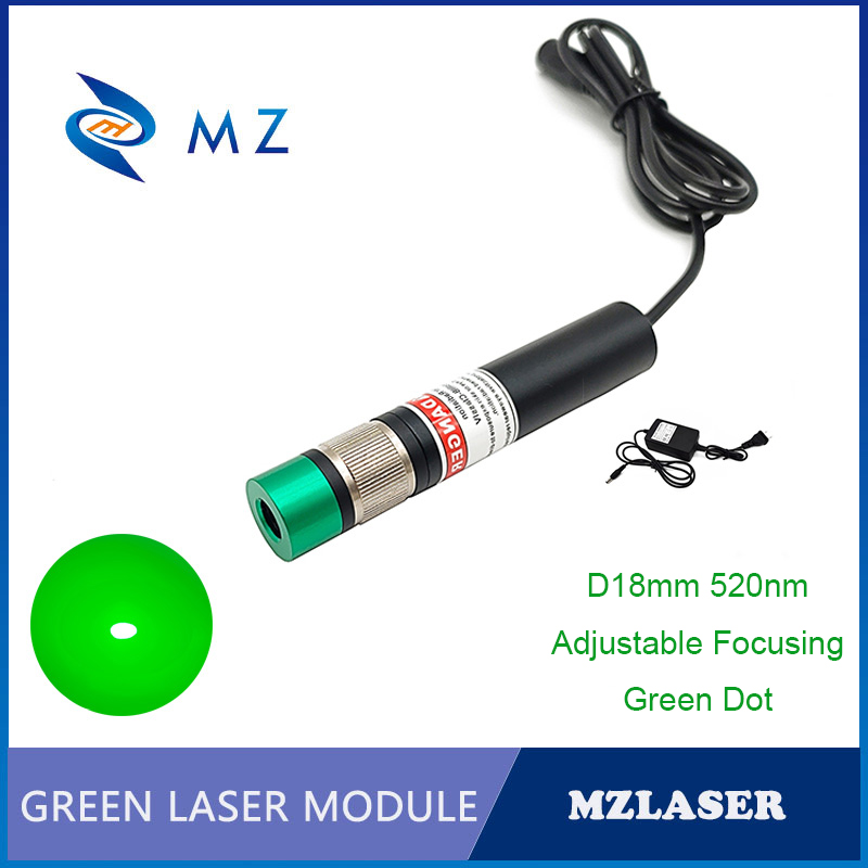 Industrial Laser Supply - Hochleistungs-Grünpunktlasermodul mit Einstellbarem Fokus, D18mm 520nm